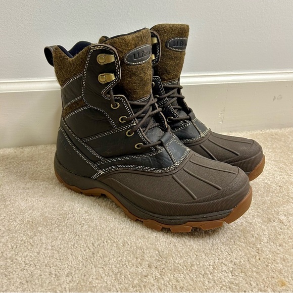 LL Bean Men Storm Chaser Boot Size 10M Waterproof Arctic Grip Brown Leather - Picture 1 of 12